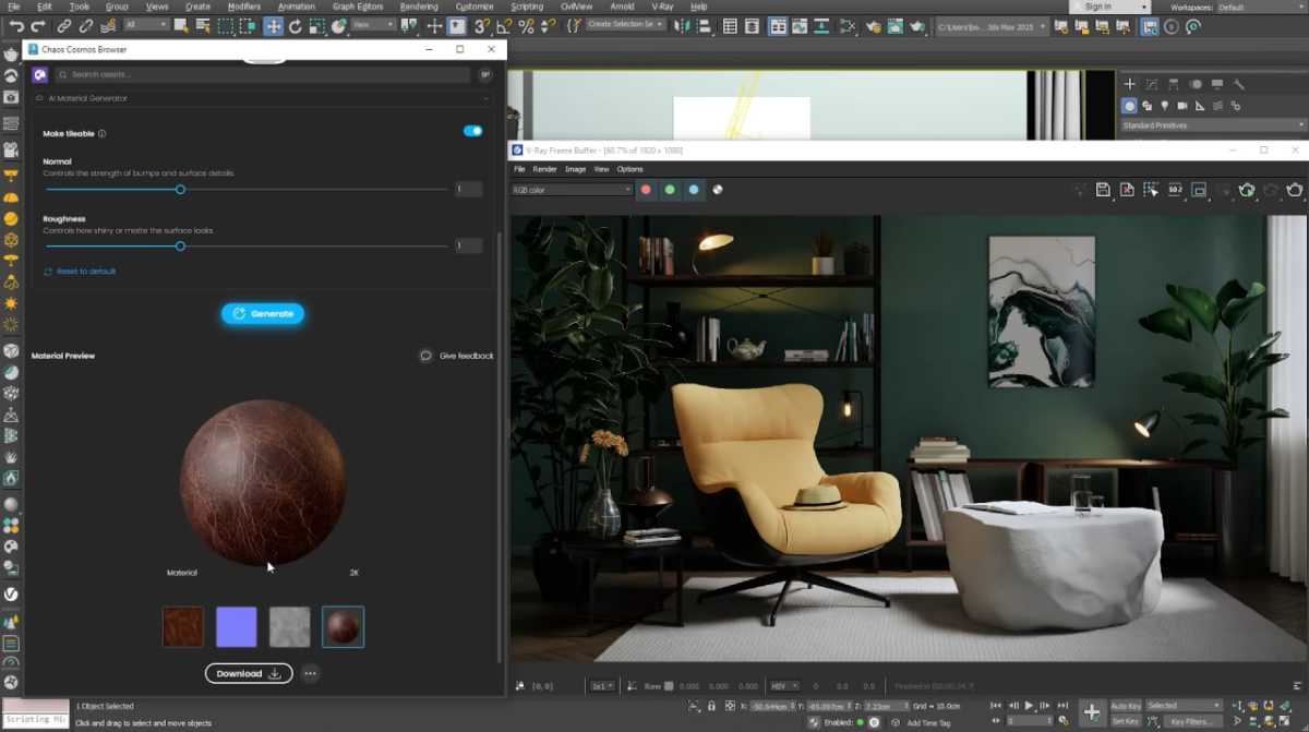 V-Ray 7 Update 2 for 3ds Max interface with AI Material Generator in 2025