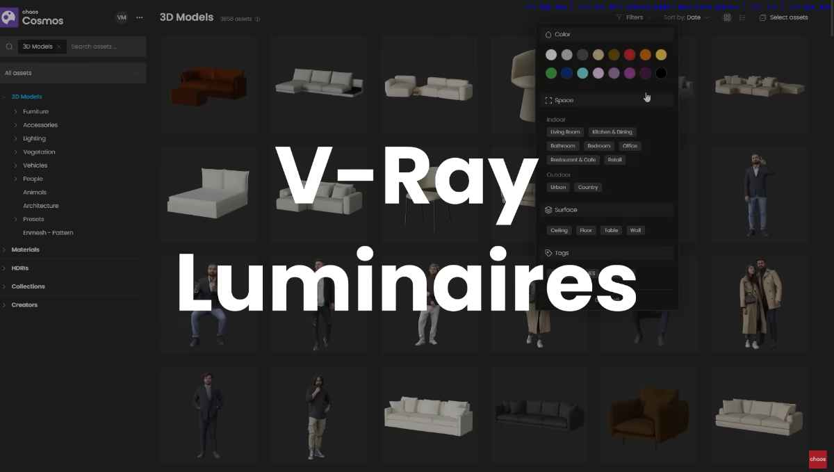 Photorealistic rendering of complex luminaire fixture using V-Ray 7 luminaire light fields
