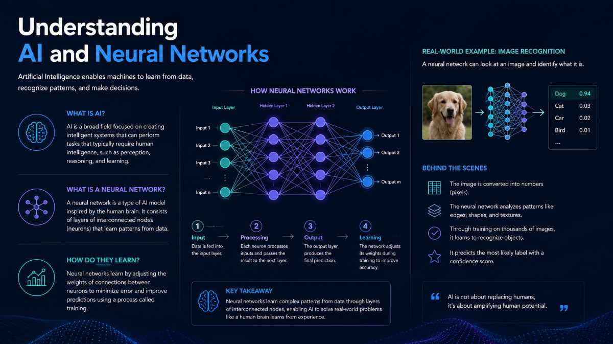 Diagram of a neural network with interconnected nodes and layers: input, hidden, and output layers.