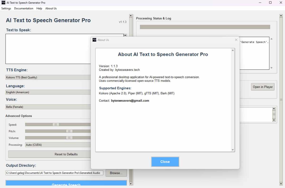 Ai text to speech about window