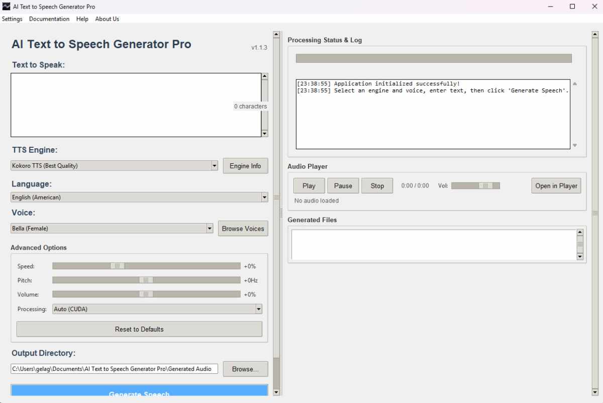 Ai text to speech generator main screen
