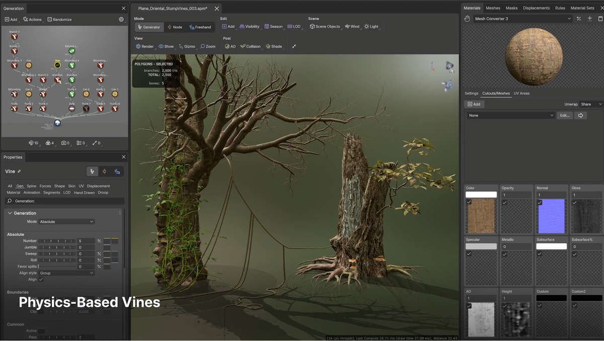 High-detail forest environment created using SpeedTree assets in a Unity scene.