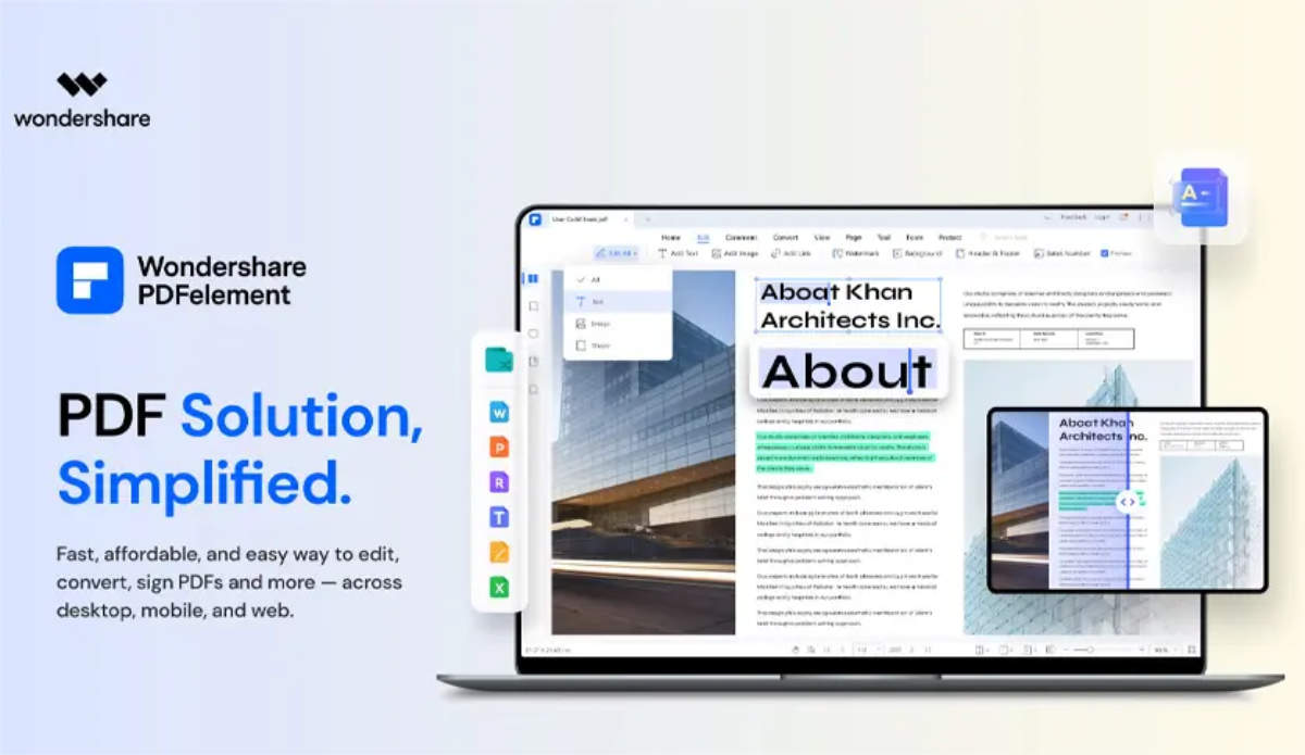 Modern 3D design with tablets and documents illustrating AI?powered PDF solutions