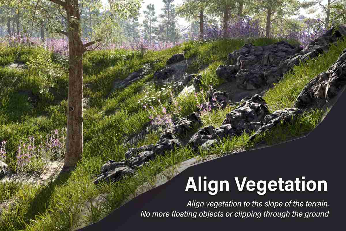 GPU-accelerated vegetation rendering pipeline in Unity URP using Nature Renderer for optimized open-world environments.