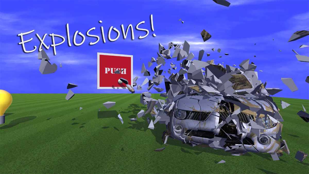 Demonstration of DinoFracture Unity asset shattering a 3D mesh into multiple small fragments at runtime.